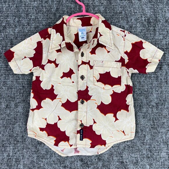 Old Navy Shirt Baby Boys 12-18 Months‎ Red Hawaiian Camp Resort Button-Up - Picture 1 of 8
